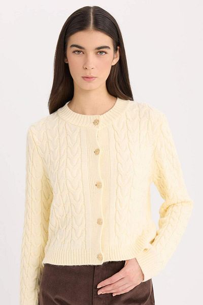 DeFacto Regular Fit Strickjacke mit Rundhalsausschnitt und geflochtenen Knöpfen C9044ax24wn