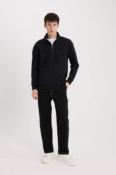 DeFacto Comfortable Stand Collar Zip Printed Sweatshirt - Comfort Regular Fit B0254Ax24Au