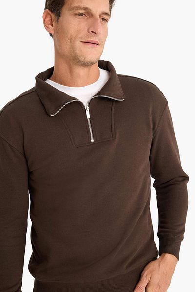 DeFacto Relaxed Fit Stand Collar Zip Thick Sweatshirt E5332Ax24Wn