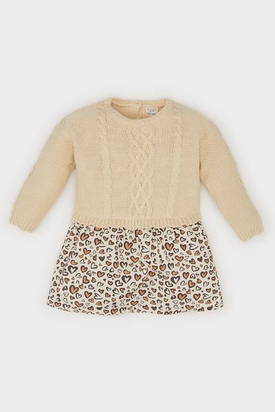 DeFacto Long Sleeve Baby Girl Dress with Print Skirt - E7254A524Au