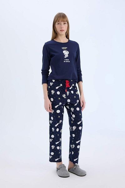 DeFacto Комплект пижами Fall in Love Snoopy Regular Fit Sleeve Top Elastic Waist Long Bottom E0228Ax24Wn