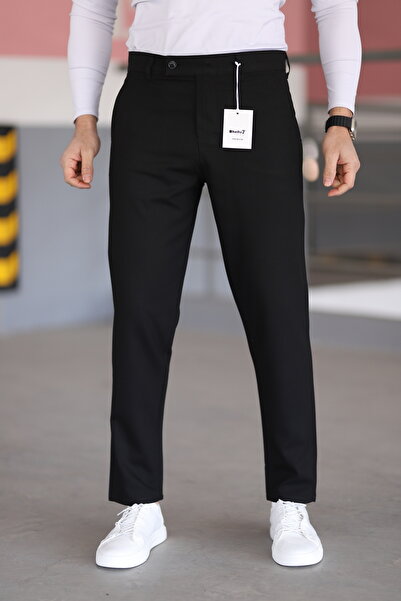 hello7 Erkek Kaliteli Siyah Likralı Italyan Kesim Her Ortama Uygun Şık Ve Rahat Kısa Dilli Kumaş Pantolon