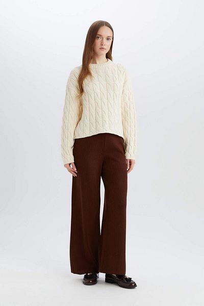 DeFacto Relaxed Fit Knitwear Trousers - Wide Loose Leg, Stretchy Waisted E2940Ax24Wn