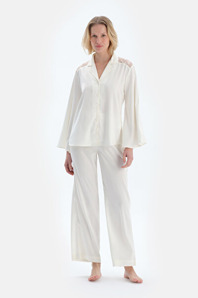 Dagi Cămașă de mireasă din satin cu detaliu din dantelă albă