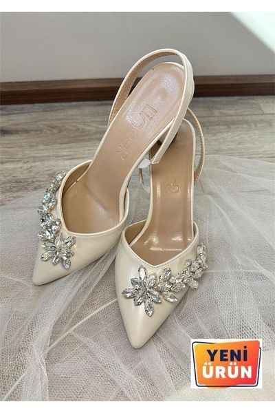 LİNEER Pantofi de mireasă stiletto brodați cu mărgele, cu toc de 7 cm, de damă, alb, confortabili