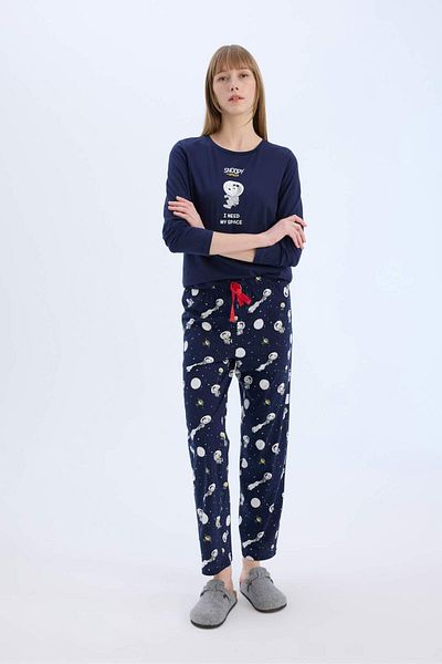 DeFacto Комплект пижами Fall in Love Snoopy Regular Fit Sleeve Top Elastic Waist Long Bottom E0228Ax24Wn
