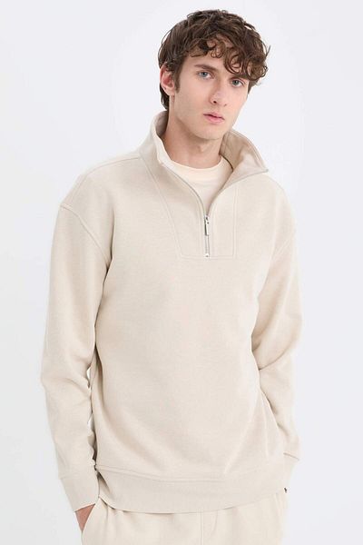 DeFacto Relaxed Fit Stand Collar Zip Thick Sweatshirt E5332Ax24Wn