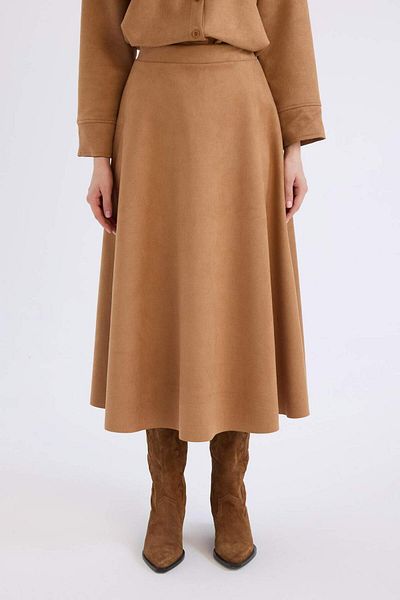 DeFacto A-Line Basic Plain Suede Midi Skirt E5405Ax24Wn