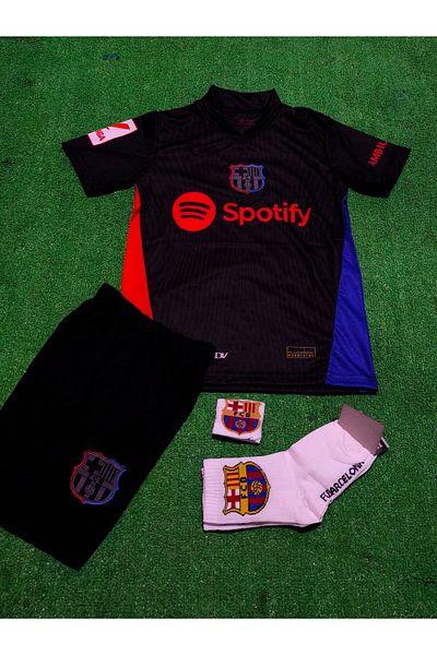After Party Детски комплект от 4 части Lamine Yamal Away с яка за сезон 2024/25, JERSEY VS SPORTS DONGSHIRT (ЧЕРЕН) AG