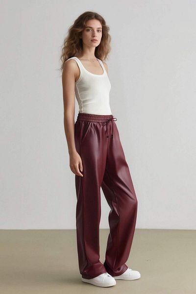 DeFacto Jogger Pocket High Waist Standard Leg Faux Leather Pants V8072Az24Wn