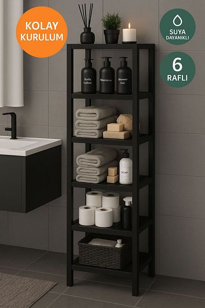 LIUWA Unitate de raft organizator cu 6 niveluri - Raft pentru cărți, baie, bucătărie. Organizator pentru pantofi (NEGRU)