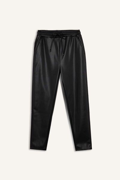 DeFacto High Waist Pocket Standard Leg Faux Leather Jogger Pants V8072Az24Wn