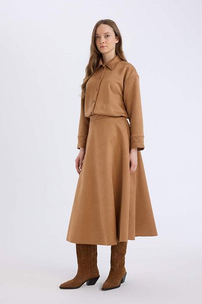 DeFacto A-Line Basic Plain Suede Midi Skirt E5405Ax24Wn