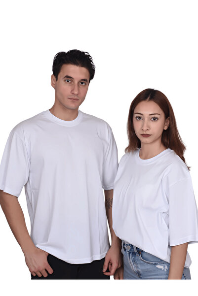 Unisex Oversize %100 Pamuk Beyaz Basic T-shirt