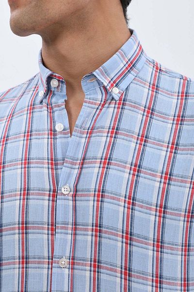 SHIRTSPRO shirtpro cotton regular fit short sleeve button down collar shirt in red color with stripes