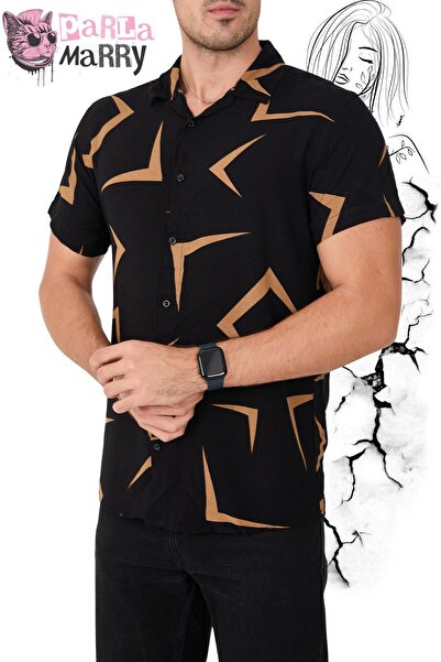 zuh giyim Ανδρικό πουκάμισο Camel Color Viscose Camel ριγέ φαρδύ