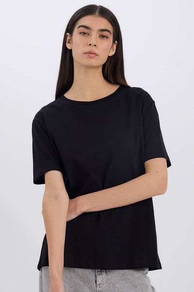 DeFacto Tricou negru cu mânecă scurtă din bumbac pieptănat simplu Relax Fit E4313AX24AU