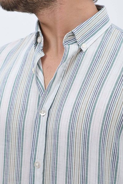 SHIRTSPRO shirtpro cotton regular fit short sleeve button down collar shirt in green color stripes pattern