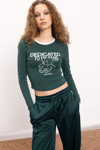 DeFacto Tricou cu mânecă lungă cu mânecă lungă, cu decolteu, cu imprimeu Coool, E1531AX24WN
