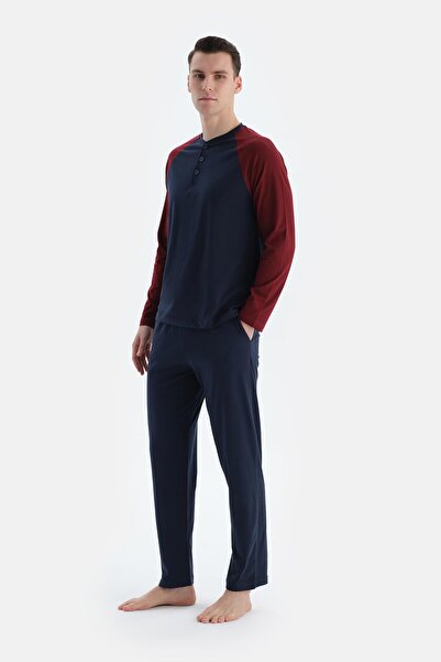 Dagi Σετ ανδρικής πιτζάμες με μανίκια Navy Blue