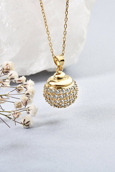 Nox Jewelry 14 Ayar Altın Kaplama Taşlı Disko Topu Gümüş Kolye - CNS00645