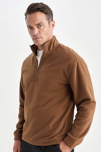 DeFacto Relax Fit Stand Collar Zip-Up Fleece Sweatshirt D2688Ax24Au