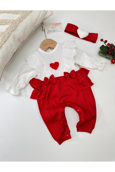 MASA Kız bebek tulum ikili takım Pamuklu tulum kalp nakışlı