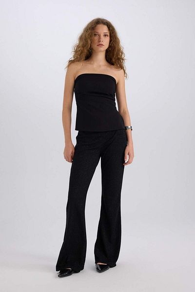 DeFacto Fitted Bengalin Basic Plain Strapless Black Blouse E1534Ax24Wn