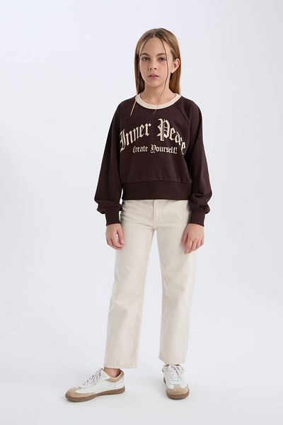 DeFacto Girls' Relax Fit Crew Neck Printed Inside Soft Feather Sweatshirt D7042A824Wn