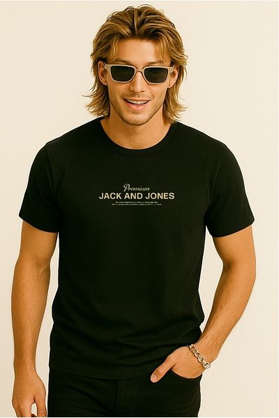 Jack & Jones Tricou J&J Tricou cu imprimeu cu logo pentru piept pentru bărbați, negru