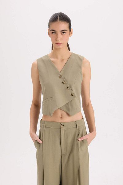 DeFacto Regular Fit V Neck Cross Button Blazer Vest D4568Ax24Au