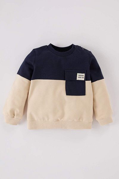 DeFacto Baby Boy Crew Neck Color Block Soft Feather Inside Sweatshirt A9753A524Wn
