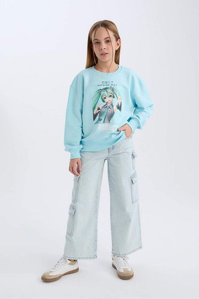 DeFacto Hatsune Miku Print Girls Oversize Sweatshirt - Crew Neck D2826A824Wn