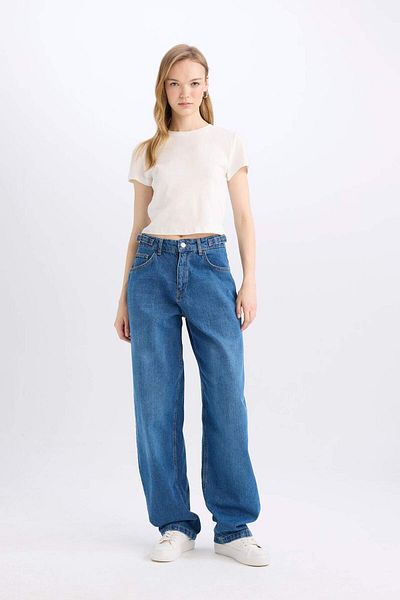 DeFacto Pantaloni largi, lungi, cu talie înaltă, spălați, E2156AX24WN