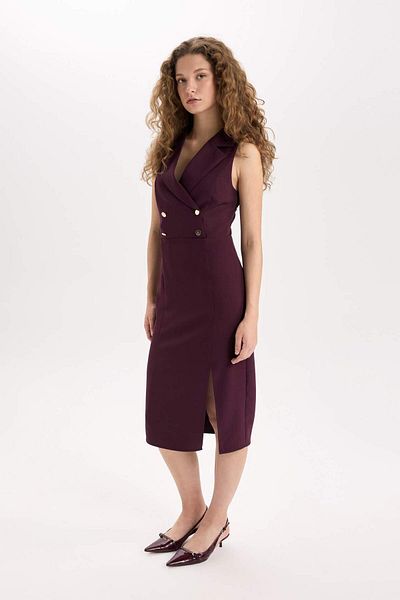 DeFacto Rochie midi fără mâneci, cu decolteu dublu, cu nasturi, cu fante, E1793AXNS