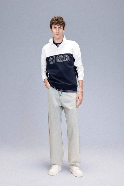 DeFacto Relax Fit Stand Collar Half Zip Printed Thick Sweatshirt D2169Ax24Au