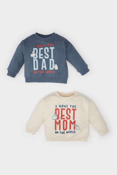 DeFacto Baby Boy Crew Neck Printed Soft Furry Inside 2-Piece Sweatshirt D5785A524Wn