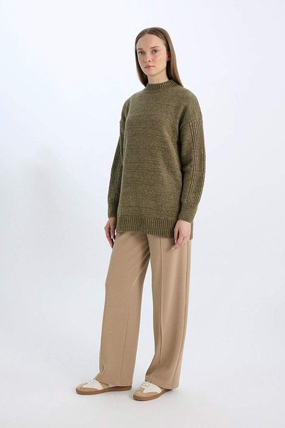 DeFacto Relax Fit Elastic Waist Basic Plain Crepe Palazzo Trousers D6884Ax24Wn