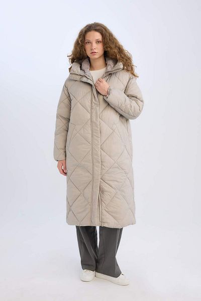 DeFacto Long Hooded Regular Fit Parka with Zipper and Pocket, Quilted D6985Ax24Au