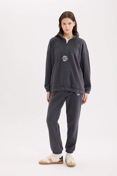 DeFacto Pantaloni de sport din lână cu potrivire standard, talie cu șireturi, picioare elastice, cu buzunare, lungi imprimate Y2650AZ24WN