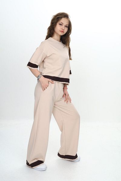 Asortix Girls' 100% Cotton Short Sleeve Garnished Three Quarter Sleeve 2 Thread Bottom & Top Tracksuit Set-285