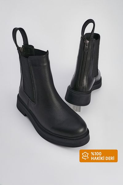 Marjin Cizme de zi cu bandă laterală elastică pentru femei din piele naturală Kater Black