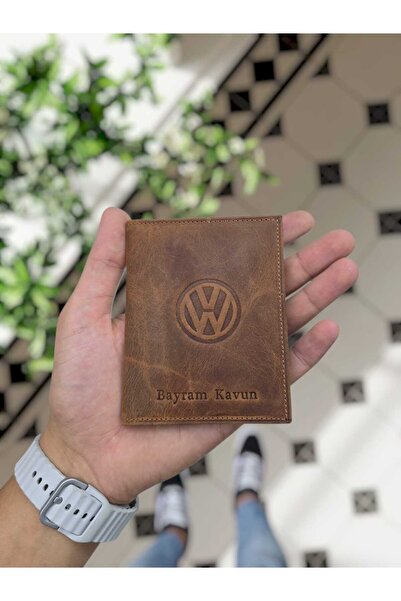 Volkswagen Vehicle Compatible VISSO 1904 Genuine Leather Vehicle License Case Customized Bag for Name Male Female Model