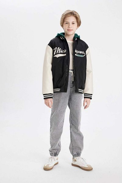 DeFacto Boy's Detachable Hood College Collar Zippered Bomber Jacket Coats C5983A824Wn