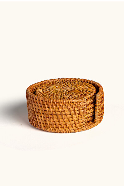 touche deco مجموعة من 6 قطع من قواعد الأكواب المصنوعة يدويًا من الروطان