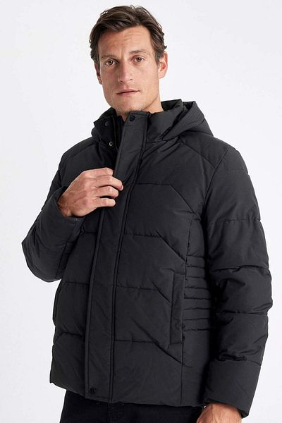DeFacto Palton cu glugă hidrofugă, slim fit, cu fermoar, cu buzunar de închidere cu apăsare C8486AX24WN
