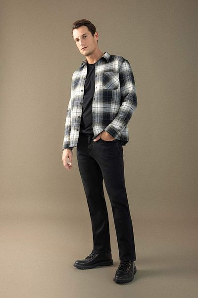DeFacto Regular Fit Polo Collar Checked Flannel Long Sleeve Shirt E2763Ax24Wn