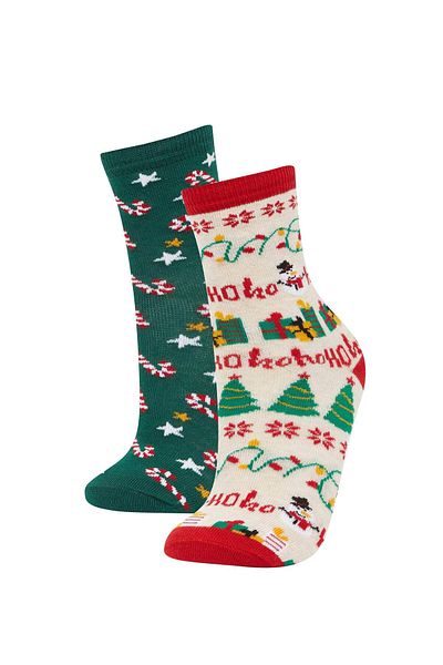 DeFacto Boy's New Year Themed 2-Piece Cotton Long Socks E2769A8Ns