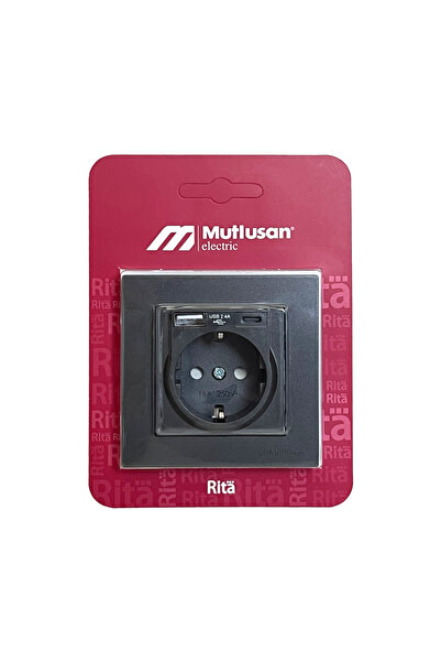 Mutlusan Rita Füme USB + Type-C Topraklı Priz - 2.4A Hızlı Şarjlı