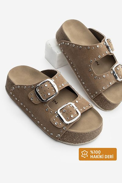 Marjin Women's Oliven Yeji Gypsy, Genuine Leather with Stone and Two Bands